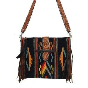 NWT Rafter T Ranch Women's Multicolor Ruffle Belted Tote Woolen Crossbody Bag‎